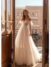 Off Shoulder Beaded Ivory Polka Dots Tulle Wedding Dress